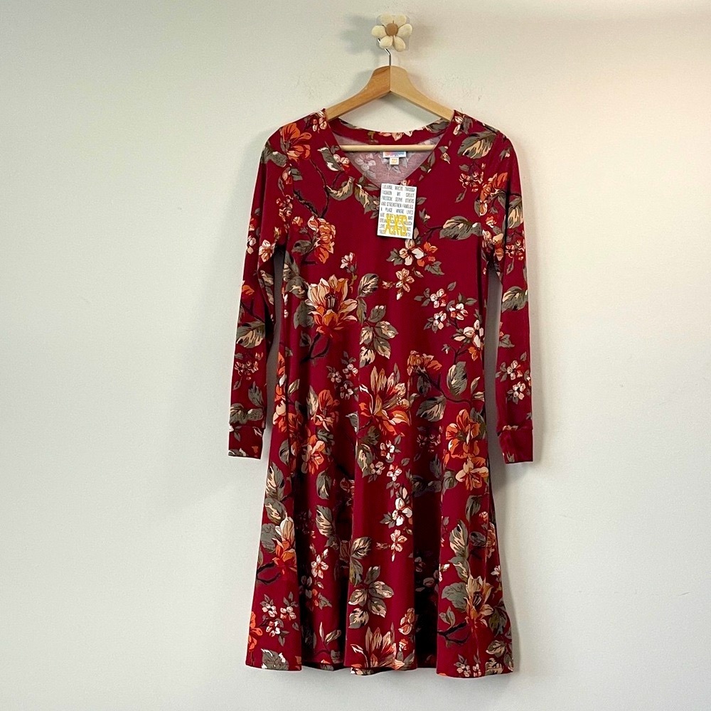 LuLaRoe Burgundy Floral Long Sleeve Dress